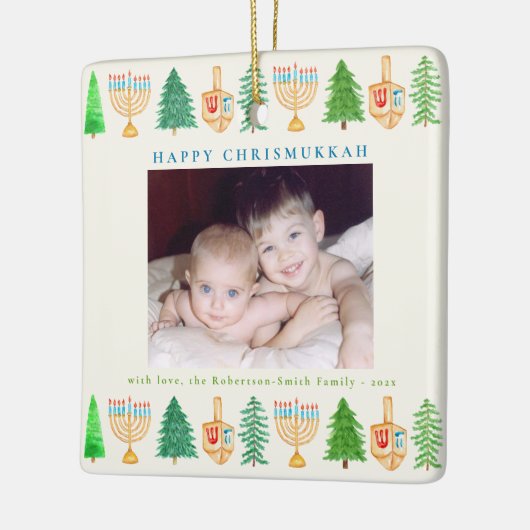 クリスムカパーソナライズされたー写真休日（年） セラミックオーナメント (左)