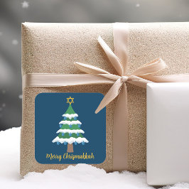 クリスムカメリーカかわいいハヌカのクリスマスツリー スクエアシール