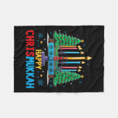 クリスムカメリーーハッピークリスマスハヌッカ3 フリースブランケット (正面(横))