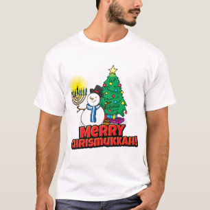 クリスムカメリー雪だるま(ユダヤ教)メノラーと名前をカスタムする Tシャツ