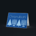 クリスムカライトブルーホリデーあなたの写真を追加 シーズンカード<br><div class="desc">あなたの家族の写真お気に入りのを追加このクリスムカ魅力的ーのホリデーカードの内側に豊かな青のパステルブルー王室の。ハヌカエレガントーとモダンクリスマスの両方を融合した家族に向けて設計されたグリーティングカード。ハヌカー淡い色の（ユダヤ教）メノラーとクリスマスツリーの青い文字がカードの中で繰り返され、それに対応する濃い青の画像が2つのセクションに分かれカスタマイズて、あなたの家族の名前（または名前）のための部屋と休日の挨拶を繰り返す。このライトブルーパーソナライズされたとダークブルーのデザインにあなたの写真を印刷した特別なクリスムカスタイリッシューカードを作成しなさい。</div>