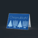 クリスムカライトブルーホリデーあなたの写真を追加 シーズンカード<br><div class="desc">あなたの家族の写真お気に入りのを追加このクリスムカ魅力的ーのホリデーカードの内側に豊かな青のパステルブルー王室の。ハヌカエレガントーとモダンクリスマスの両方を融合した家族に向けて設計されたグリーティングカード。ハヌカー淡い色の（ユダヤ教）メノラーとクリスマスツリーの青い文字がカードの中で繰り返され、それに対応する濃い青の画像が2つのセクションに分かれカスタマイズて、あなたの家族の名前（または名前）のための部屋と休日の挨拶を繰り返す。このライトブルーパーソナライズされたとダークブルーのデザインにあなたの写真を印刷した特別なクリスムカスタイリッシューカードを作成しなさい。</div>