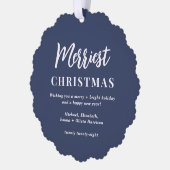 クリスメリースマスフォトブルーホリデー オーナメントカード (左)