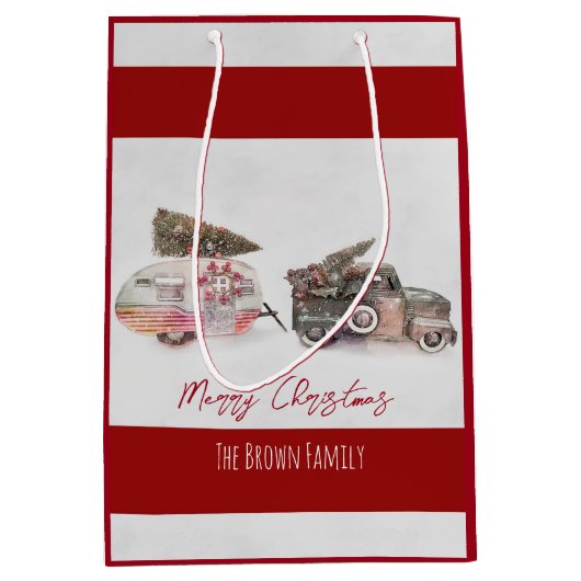 クリスメリーマアート玩具トラックとキャンパーカスタム ミディアムペーパーバッグ (正面)