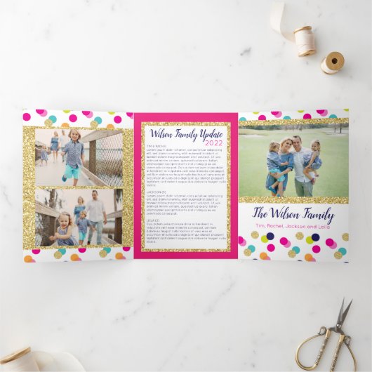 クリスメリーマスと明るいグリッター紙吹雪 三つ折りクリスマスカード (内部)