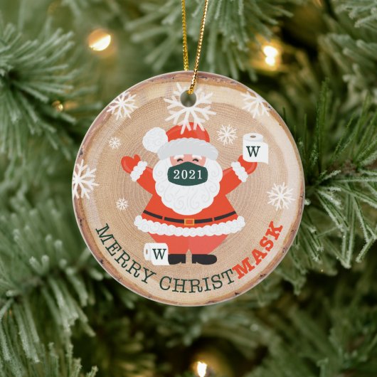 クリスメリーマスクサンタマスク&トイレ紙ウッド セラミックオーナメント (ツリー)