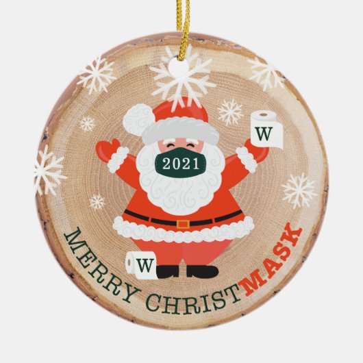 クリスメリーマスクサンタマスク&トイレ紙ウッド セラミックオーナメント (正面)