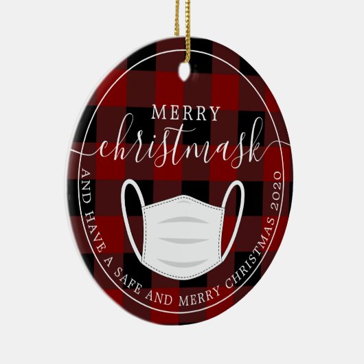 クリスメリーマスク赤い格子検疫マスク セラミックオーナメント (右)