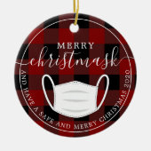 クリスメリーマスク赤い格子検疫マスク セラミックオーナメント (正面)