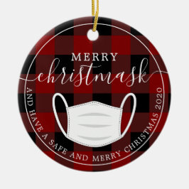 クリスメリーマスク赤い格子検疫マスク セラミックオーナメント