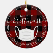 クリスメリーマスク赤い格子検疫マスク セラミックオーナメント (裏面)