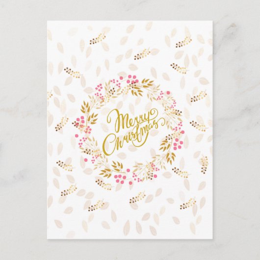 クリスメリーマスリースイン金ゴールドと赤 シーズンポストカード (正面)