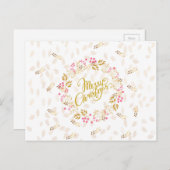 クリスメリーマスリースイン金ゴールドと赤 シーズンポストカード (正面/裏面)