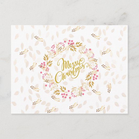 クリスメリーマスリースイン金ゴールドと赤 シーズンポストカード (正面)