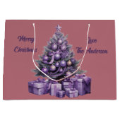 クリスメリーマス紫色のクリスマスツリー ラージペーパーバッグ (正面)