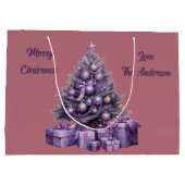 クリスメリーマス紫色のクリスマスツリー ラージペーパーバッグ (裏面)