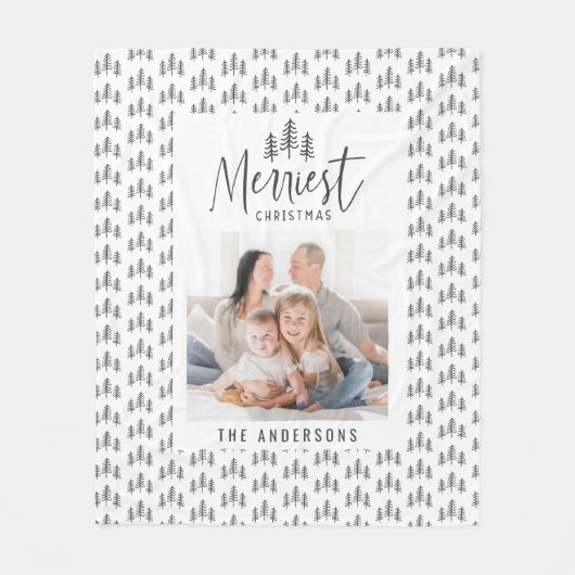 クリスメリーマス1写真の素朴な手描きツリー フリースブランケット (正面)