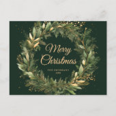 クリスモダンエレガントスリース植物緑 シーズンポストカード (正面)