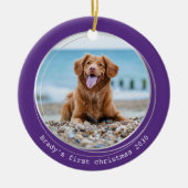 クリスモダンスパーソナライズされた・ペット犬の写真 セラミックオーナメント (正面)