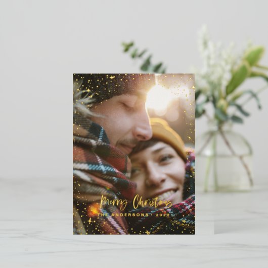 クリスモダンスミニマルト写真のホイル 箔シーズンポストカード (立ち正面)