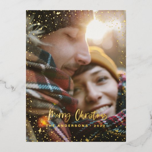 クリスモダンスミニマルト写真のホイル 箔シーズンポストカード (正面)