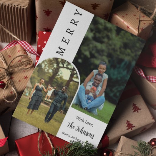 クリスモダンスメリート写真パーソナライズされた カード