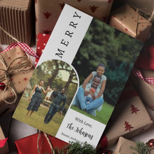 クリスモダンスメリート写真パーソナライズされた カード