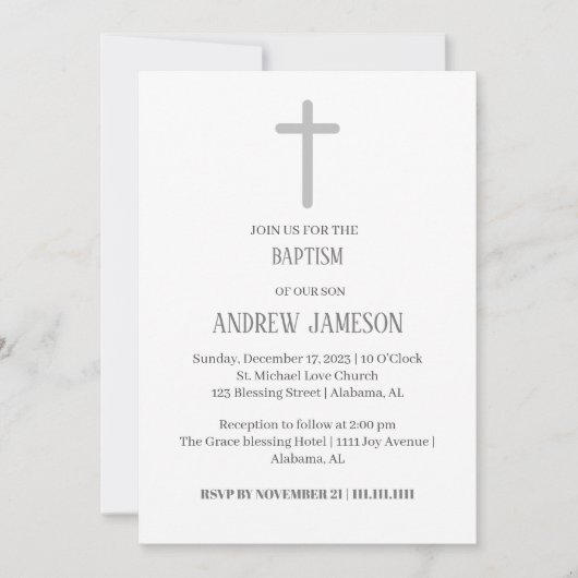 クリスモダントエレガント・金ゴールド・クロス |バプテスマ 招待状 (正面)
