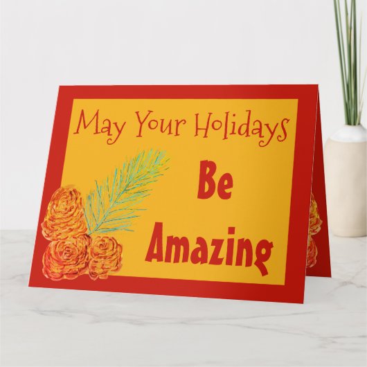 クリスモダンマスグリーティングカード金ゴールドとバーンレッド カード (正面)