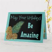 クリスモダンマスグリーティングカード(黒とティール（緑がかった色）) カード (黄色い花)