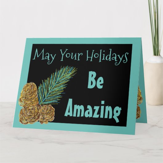 クリスモダンマスグリーティングカード(黒とティール（緑がかった色）) カード (正面)