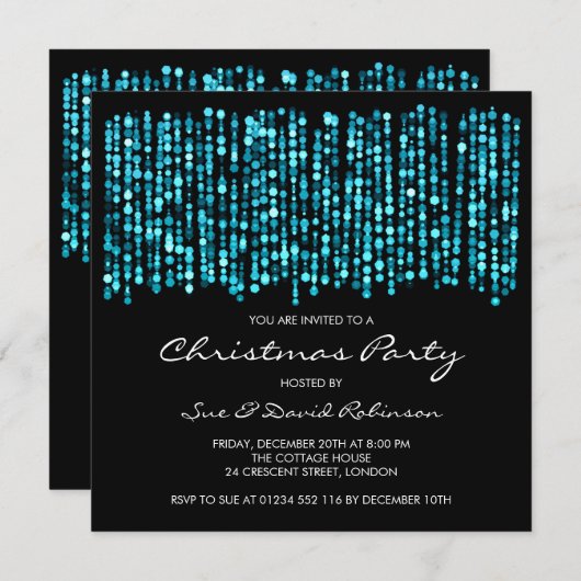 クリスモダンマスパーティー光灯ターコイズ 招待状 (正面/裏面)