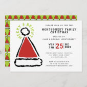 クリスモダンマスレッドサンタハットホリデーパーティー 招待状 (正面/裏面)