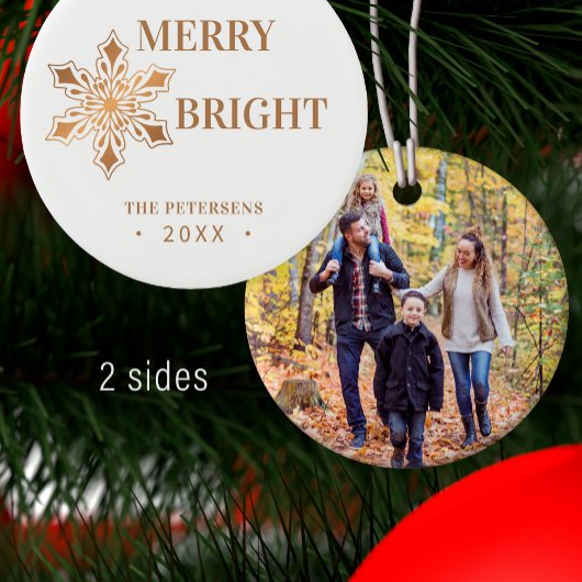 クリスモダンマメリースと明るい写真金ゴールド セラミックオーナメント