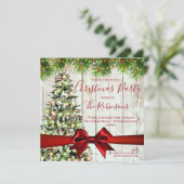 クリスモダンマ素朴スツリー、ライト&レッドリボン 招待状 (スタンド正面)