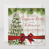 クリスモダンマ素朴スツリー、ライト&レッドリボン 招待状 (正面)