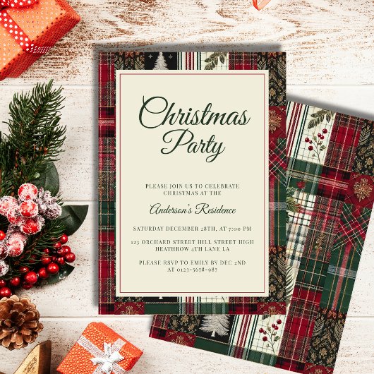 クリスモダン素朴スタータンチェックプレイド招待状 招待状