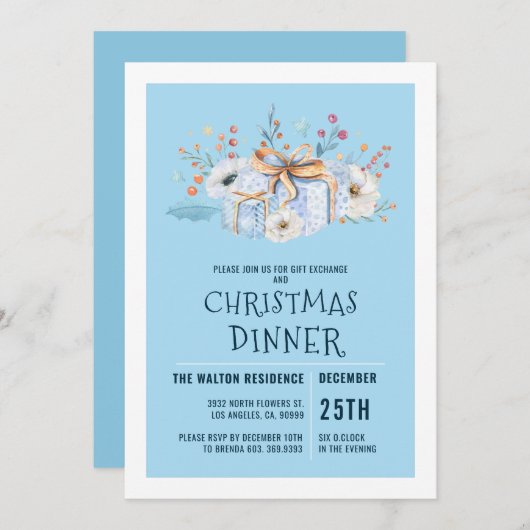 クリス包まれたマス·ジスト·アレンジ·ディナー·招待状 シーズンカード (正面/裏面)