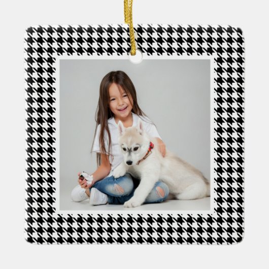 クリス千鳥格子のマスの白黒写真 セラミックオーナメント (正面)