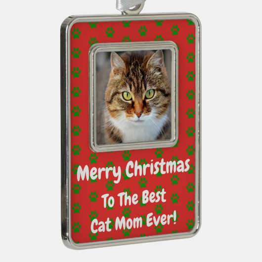 クリス最高のマス猫ママのペット写真 シルバープレートフレームオーナメント (右)