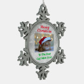 クリス最高のマス猫ママのペット写真 スノーフレークピューターオーナメント (左)