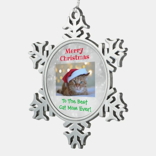 クリス最高のマス猫ママのペット写真 スノーフレークピューターオーナメント (右)