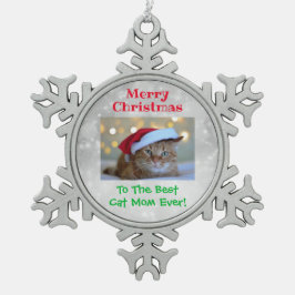 クリス最高のマス猫ママのペット写真 スノーフレークピューターオーナメント