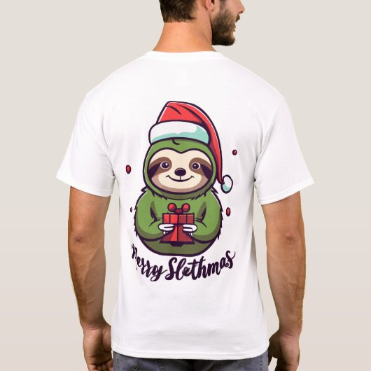 クリス祝マスの精神かわいいナマケモノ Tシャツ (裏面)