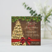 クリス素朴ス結婚マスのツリー、ライト&レッドリボン 招待状 (スタンド正面)