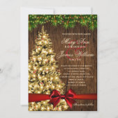 クリス素朴ス結婚マスのツリー、ライト&レッドリボン 招待状 (正面)