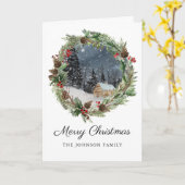 クリス素朴マスウィンターマウンテンキャビンホリデー カード (黄色い花)