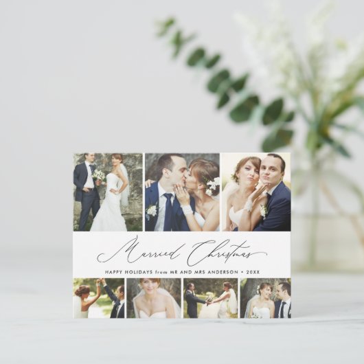 クリス結婚したマススクリプトホリデー7フォトコラージュ シーズンポストカード (スタンド正面)