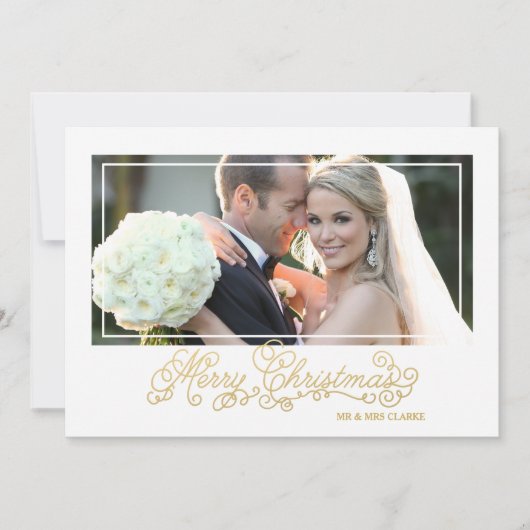 クリス結婚したマス金ゴールドスクリプトホリデーフォトカード シーズンカード (正面)
