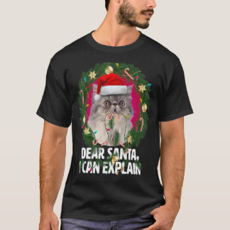 クリス親愛にとってサンタクロースキュートなグレーのペルシアいけな猫 Tシャツ